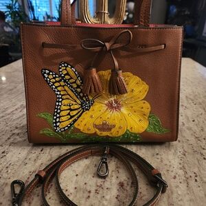 Kate Spade Brown Bag with Yellow Floral and Butterfly Design